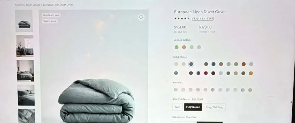Quince 100% European Linen Duvet Cover Ocean Full/Queen